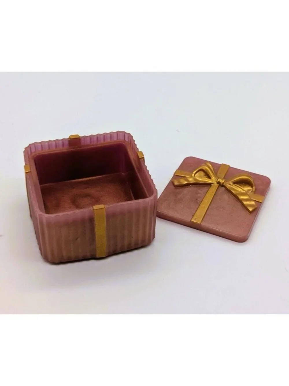 Pink & Gold Resin Gift Box With Bow Lid - Handmade Jewelry Organizer - 2.5